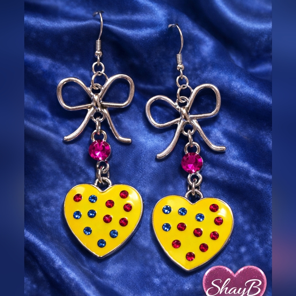 Paparazzi Yellow Heart Earrings with Bow Accents